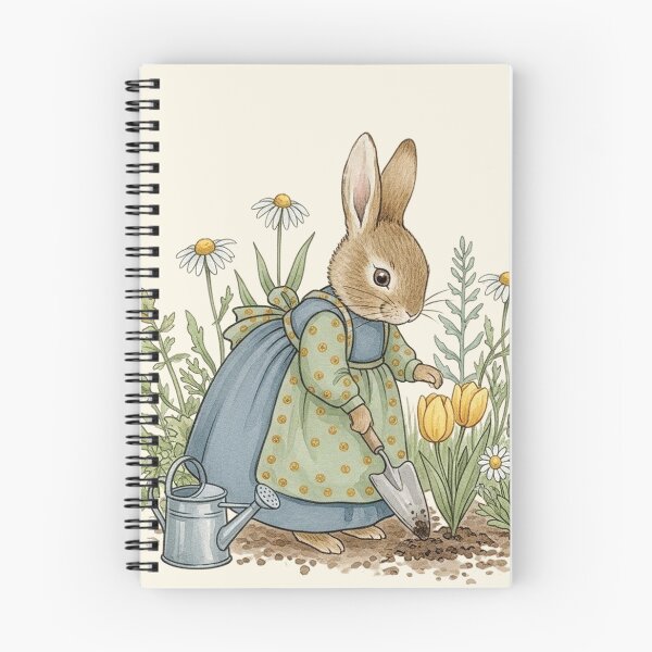 Item preview, Vintage Bunny Rabbit Gardening in the Flower Bed designed and sold by Pasteltone.