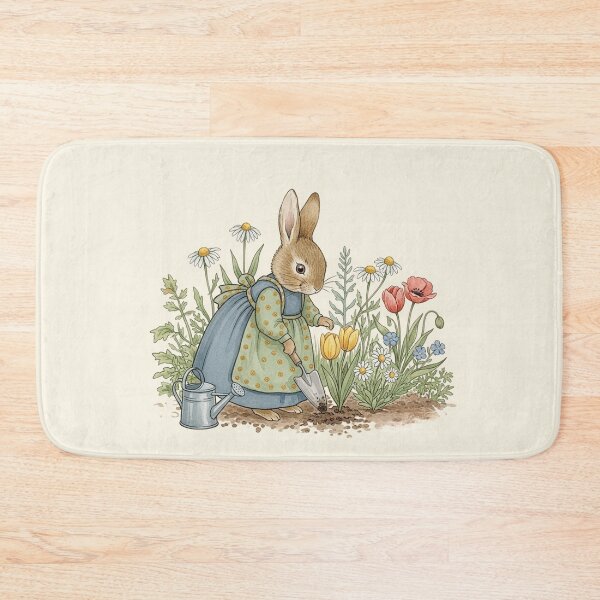 Item preview, Vintage Bunny Rabbit Gardening in the Flower Bed designed and sold by Pasteltone.