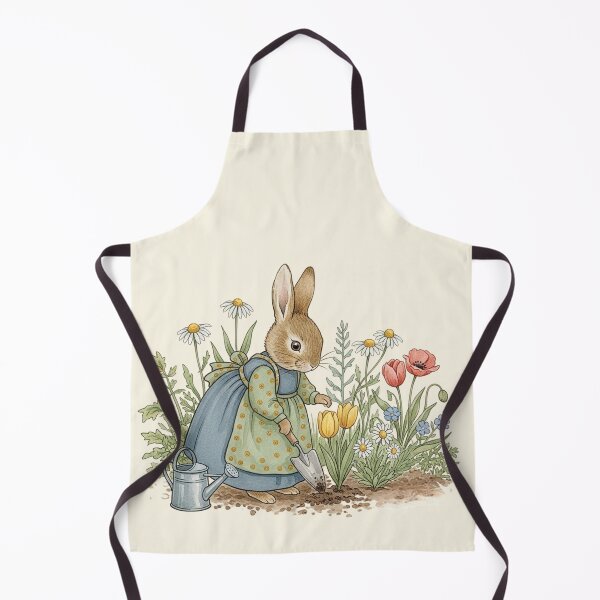 Item preview, Vintage Bunny Rabbit Gardening in the Flower Bed designed and sold by Pasteltone.
