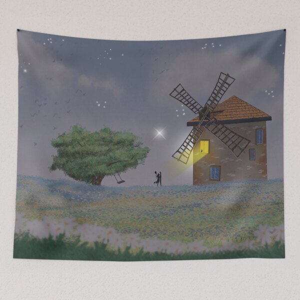 Item preview, Moonlight Windmill - Digital Horizons of Dreams designed and sold by AliAltinelArt.