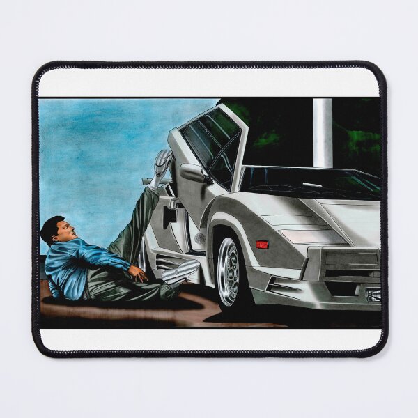 Item preview, An exclusive drawing of a famous still from the film, near a white car Countach V12 25th Anniversary Edition designed and sold by Cars23.