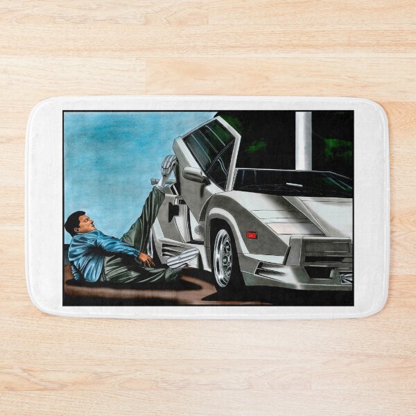 Item preview, An exclusive drawing of a famous still from the film, near a white car Countach V12 25th Anniversary Edition designed and sold by Cars23.