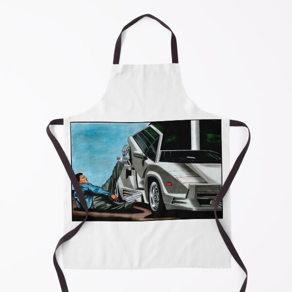 Item preview, An exclusive drawing of a famous still from the film, near a white car Countach V12 25th Anniversary Edition designed and sold by Cars23.