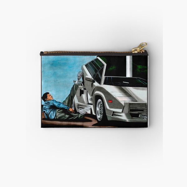 Item preview, An exclusive drawing of a famous still from the film, near a white car Countach V12 25th Anniversary Edition designed and sold by Cars23.