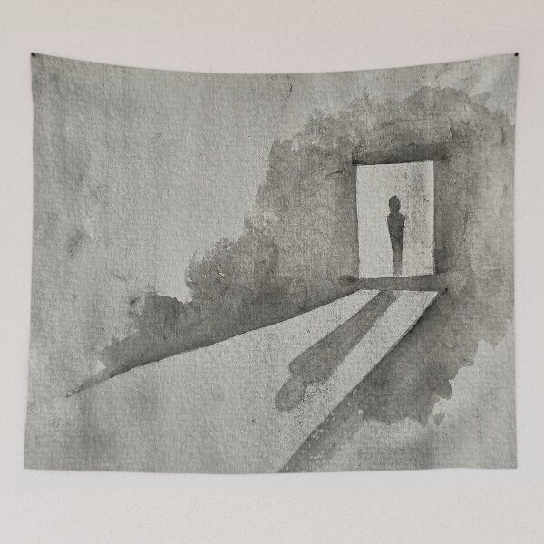 Item preview, Noir Reflection - Solitary Walk in the Rainy Night Watercolor Art designed and sold by AliAltinelArt.