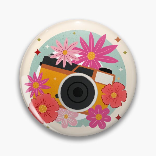 Item preview, Vintage camera and flowers - retro bubble badge designed and sold by Home Cyn Home.