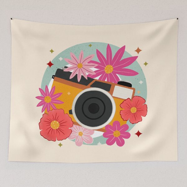 Item preview, Vintage camera and flowers - retro bubble badge designed and sold by Home Cyn Home.