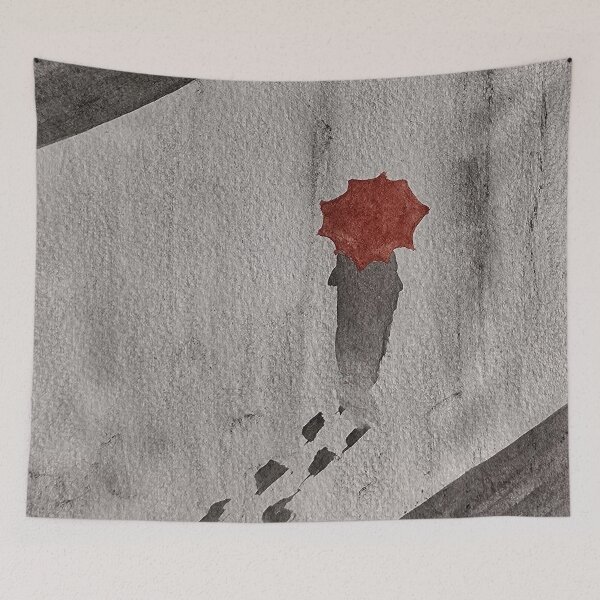 Item preview, Red Umbrella in the Rain - Original Abstract Watercolor Art designed and sold by AliAltinelArt.