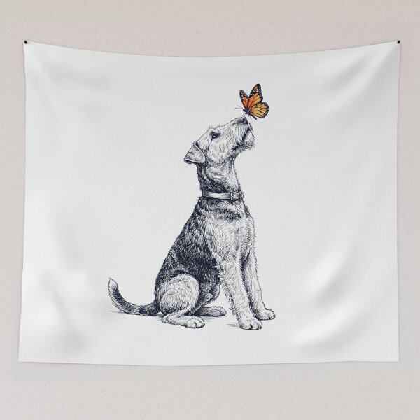 Item preview, Vintage Airedale Terrier with Butterfly Dog Lover designed and sold by DoodleTortle.