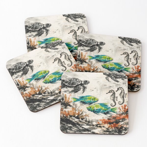 Item preview, Weathered Reef Currents with Textured Marine Life designed and sold by WildlifeInc.