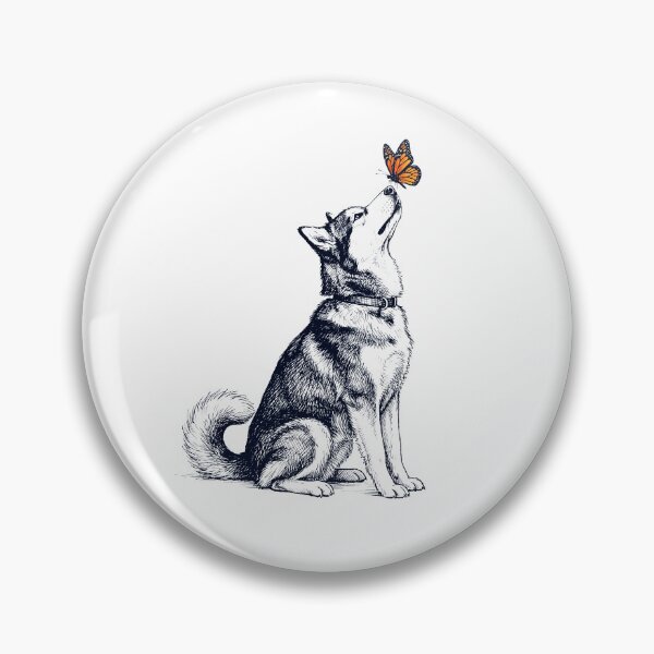 Item preview, Vintage Alaskan Malamute with Butterfly Dog Lover designed and sold by DoodleTortle.
