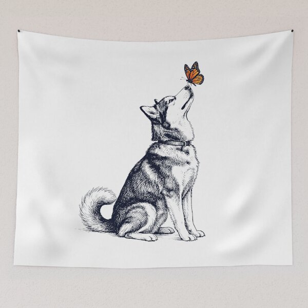 Item preview, Vintage Alaskan Malamute with Butterfly Dog Lover designed and sold by DoodleTortle.