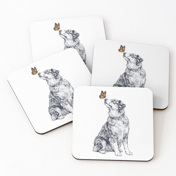Item preview, Vintage Australian Shepherd with Butterfly Dog Lover designed and sold by DoodleTortle.