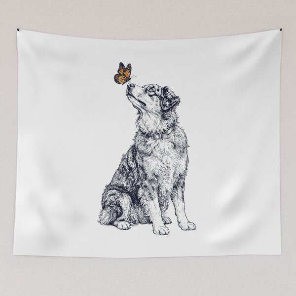 Item preview, Vintage Australian Shepherd with Butterfly Dog Lover designed and sold by DoodleTortle.