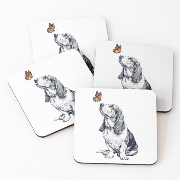 Item preview, Vintage Basset Hound with Butterfly Dog Lover designed and sold by DoodleTortle.