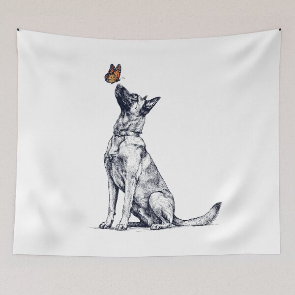 Item preview, Vintage Belgian Malinois with Butterfly Dog Lover designed and sold by DoodleTortle.