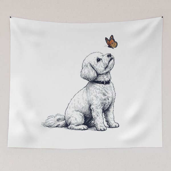 Item preview, Vintage Bichon Frise with Butterfly Dog Lover designed and sold by DoodleTortle.