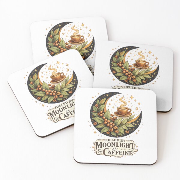 Item preview, Fueled by Moonlight & Caffeine - Vintage Celestial Coffee Art designed and sold by BrewmarkStudio.