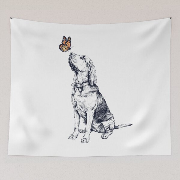 Item preview, Sabueso antiguo con mariposa amante de los perros designed and sold by DoodleTortle.