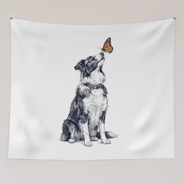 Item preview, Vintage Border Collie with Butterfly Dog Lover designed and sold by DoodleTortle.
