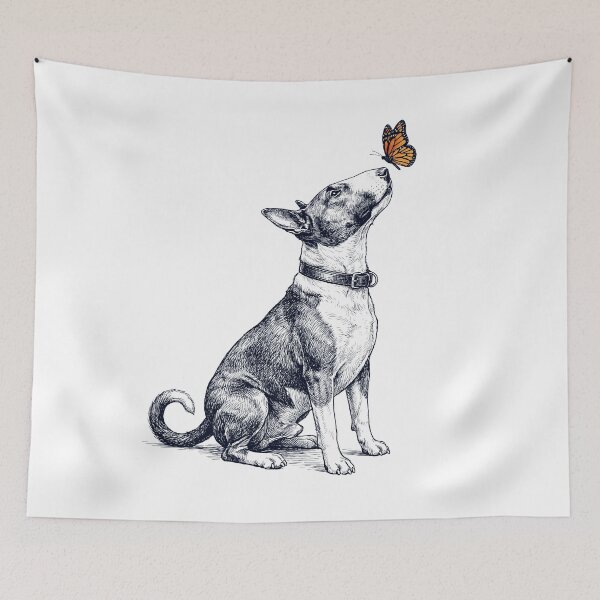 Item preview, Vintage Bull Terrier with Butterfly Dog Lover designed and sold by DoodleTortle.