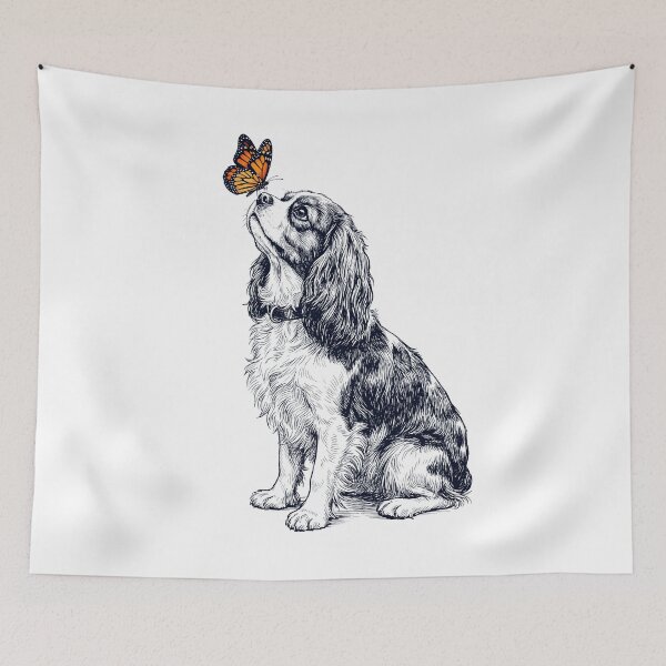 Item preview, Vintage Cavalier King Charles Spaniel with Butterfly Dog Lover designed and sold by DoodleTortle.