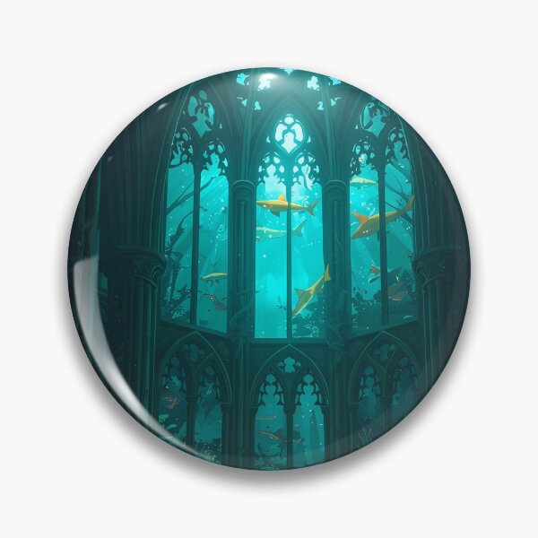 Item preview, Gothic Undersea Cathedral - Sunken Ruin with Golden Sharks Art designed and sold by UnRealS.