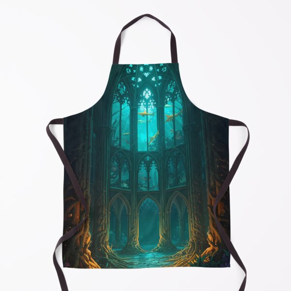 Item preview, Gothic Undersea Cathedral - Sunken Ruin with Golden Sharks Art designed and sold by UnRealS.