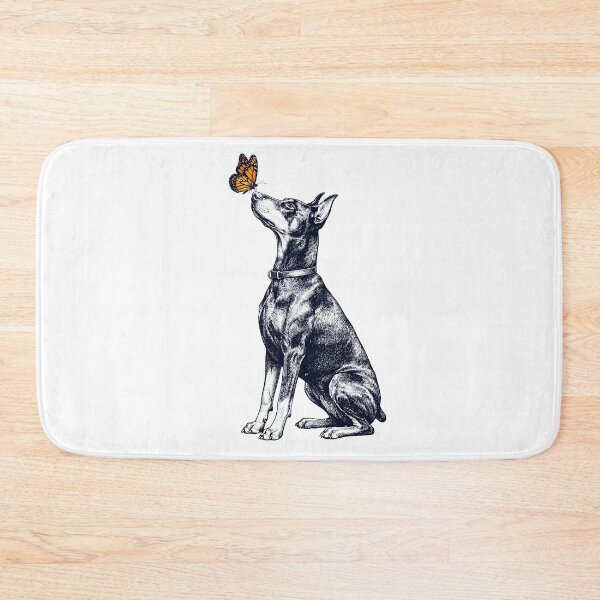Aperçu de l'œuvre Doberman Pinscher vintage avec papillon, amoureux des chiens créée et vendue par DoodleTortle.
