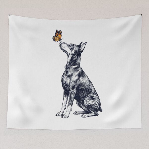 Item preview, Vintage Doberman Pinscher with Butterfly Dog Lover designed and sold by DoodleTortle.