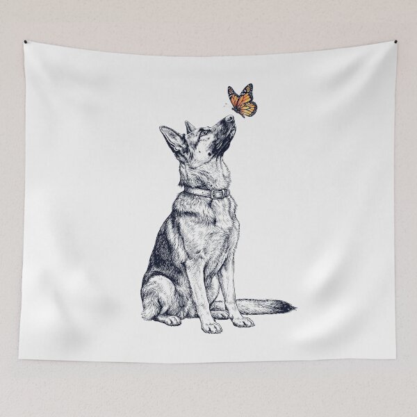 Item preview, Vintage German Shepherd with Butterfly Dog Lover designed and sold by DoodleTortle.