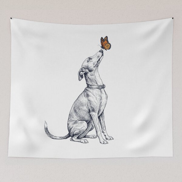 Aperçu de l'œuvre Lévrier italien vintage avec papillon amoureux des chiens créée et vendue par DoodleTortle.