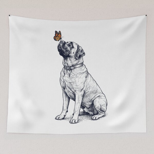 Artikelvorschau, Vintage-Mastiff mit Schmetterling – Hundeliebhaber entworfen und verkauft von DoodleTortle.