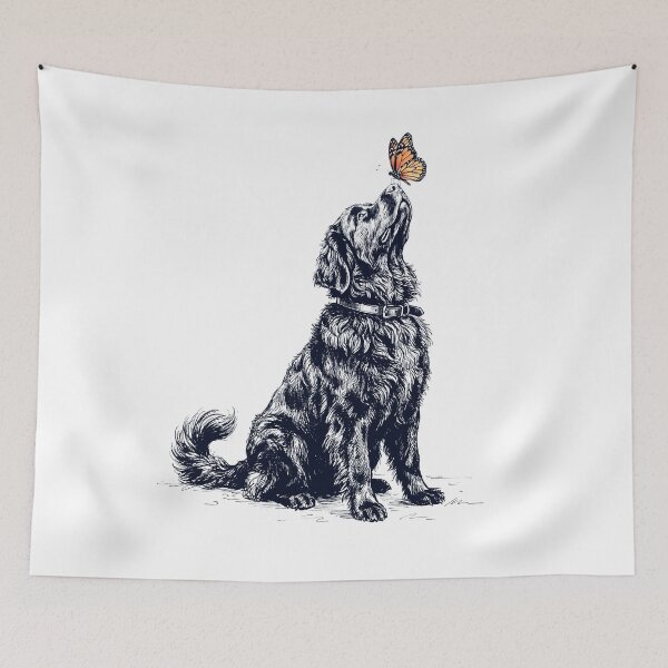 Item preview, Vintage Newfoundland with Butterfly Dog Lover designed and sold by DoodleTortle.