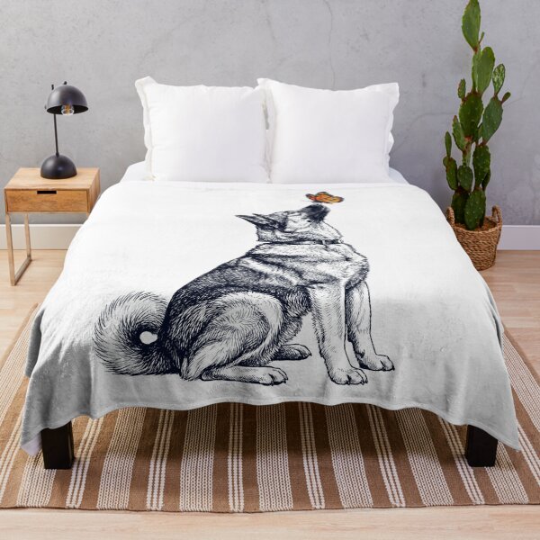 Item preview, Vintage Norwegian Elkhound with Butterfly Dog Lover designed and sold by DoodleTortle.