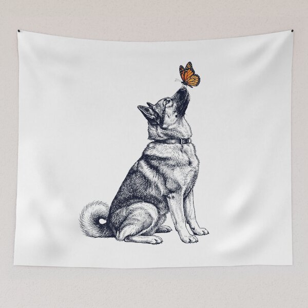 Item preview, Vintage Norwegian Elkhound with Butterfly Dog Lover designed and sold by DoodleTortle.