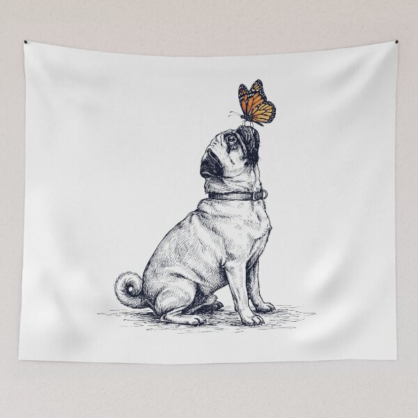 Item preview, Vintage Pug with Butterfly Dog Lover designed and sold by DoodleTortle.