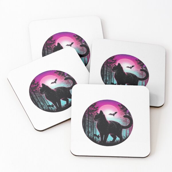 Item preview, Retro 80s Synthwave Cat - Aesthetic Black Cat In Forest designed and sold by trendnest_shop.