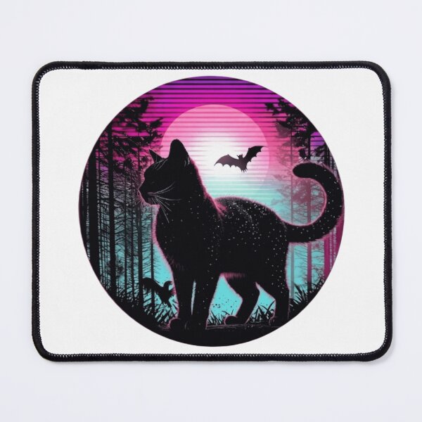Item preview, Retro 80s Synthwave Cat - Aesthetic Black Cat In Forest designed and sold by trendnest_shop.