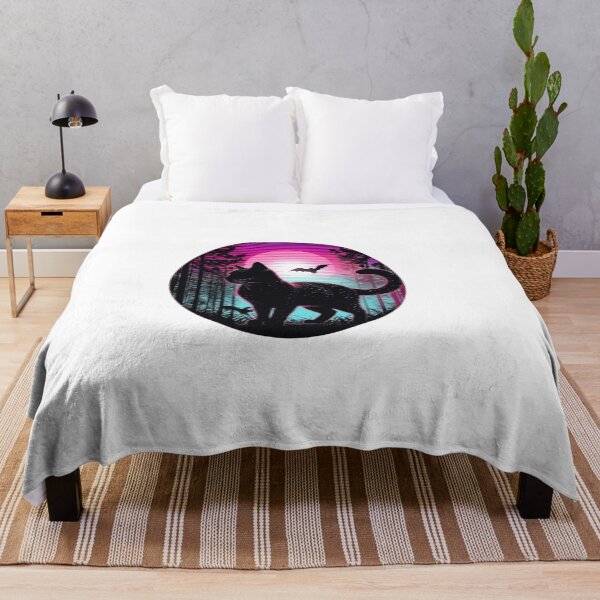 Item preview, Retro 80s Synthwave Cat - Aesthetic Black Cat In Forest designed and sold by trendnest_shop.