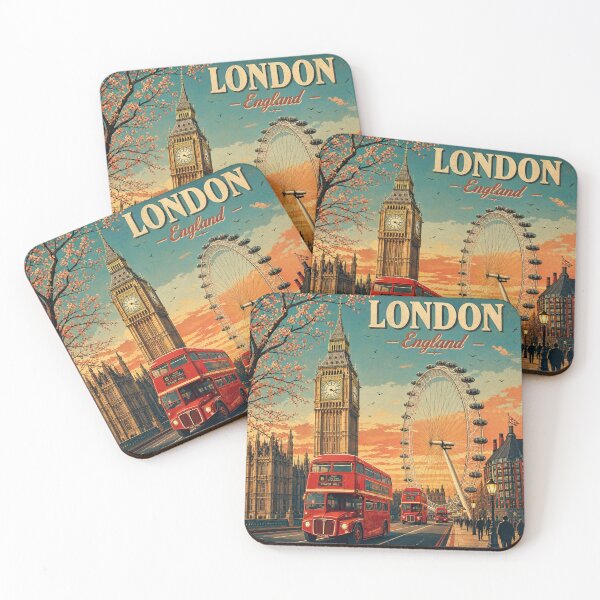 Item preview, Vintage London England Travel Poster Red Bus Big Ben designed and sold by Unframed-Art.