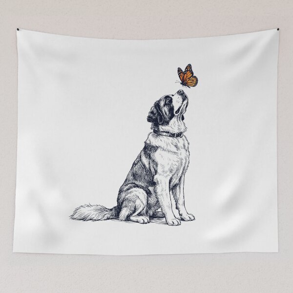 Artikelvorschau, Vintage-St. Bernhardiner mit Schmetterling für Hundeliebhaber entworfen und verkauft von DoodleTortle.