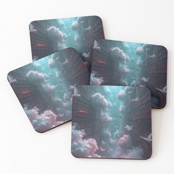 Item preview, Library of Dreams - Infinite Bookshelves with Pink Clouds and White Birds Art designed and sold by UnRealS.