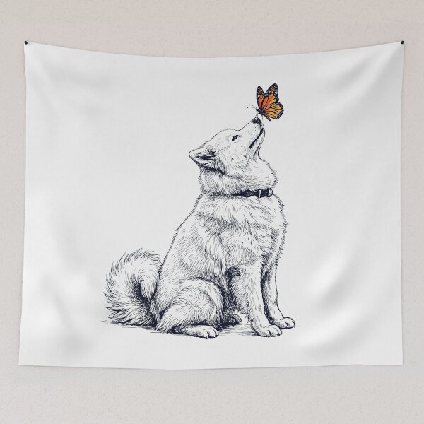Item preview, Vintage Samoyed with Butterfly Dog Lover designed and sold by DoodleTortle.
