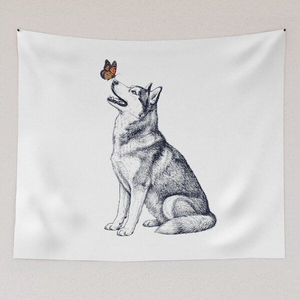 Item preview, Vintage Siberian Husky with Butterfly Dog Lover designed and sold by DoodleTortle.