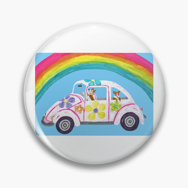 Item preview, Corgis in Hippie car under a rainbow designed and sold by Squirreldumplings.