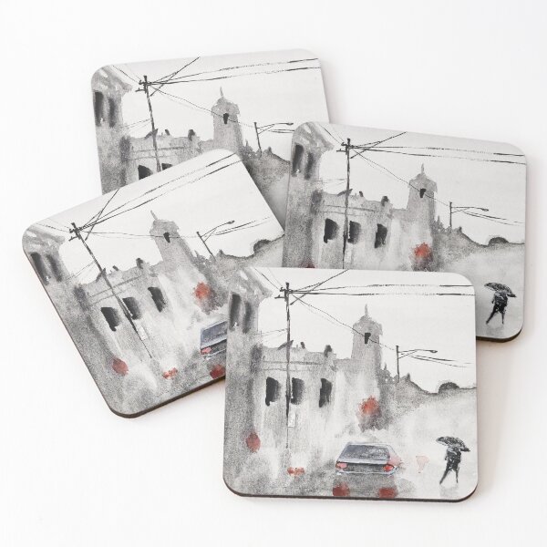 Item preview, Red Reflection Noir - Solitary Walk in the Rain Watercolor Art designed and sold by AliAltinelArt.