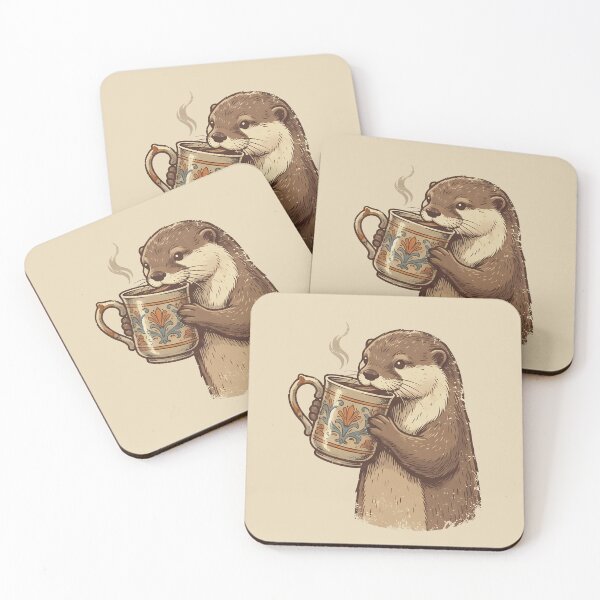Item preview, Otter Drinking Coffee: Vintage Mug Floral Illustration designed and sold by MalisoStickers.