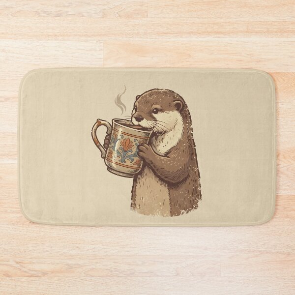 Item preview, Otter Drinking Coffee: Vintage Mug Floral Illustration designed and sold by MalisoStickers.