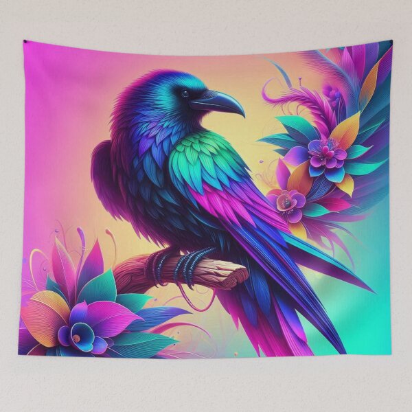 Item preview, "Neon Raven – Vibrant Fantasy Bird Art"   designed and sold by Dogandesighn.